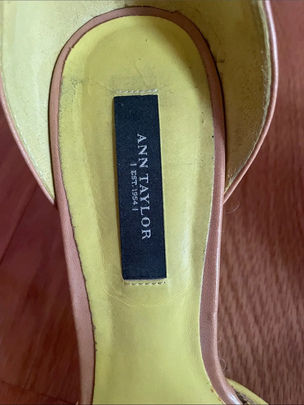 Ann Taylor Yellow and White Striped Peep-Toe Tie Heels